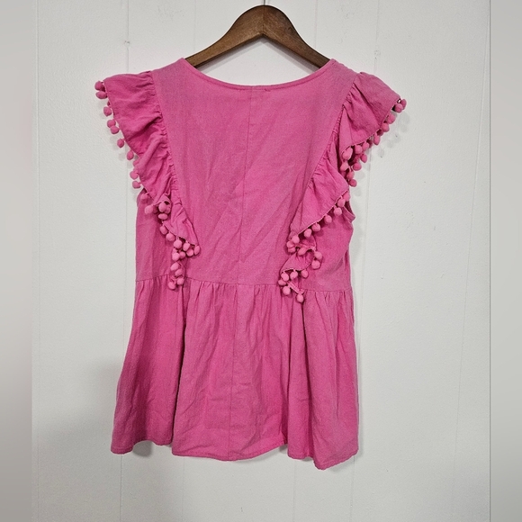 New Umgee Pink Floral Embroidered Ruffle Blouse - Picture 4 of 5
